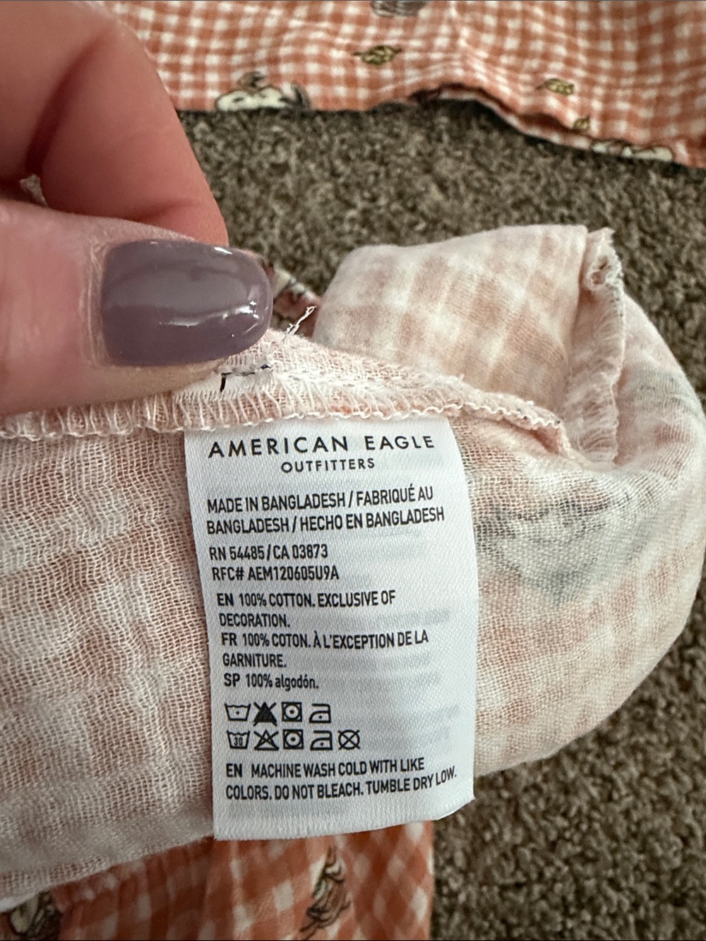American Eagle Outfitters Peach Gingham Snoopy Pajama Set Sz M. New - Picture 5 of 5